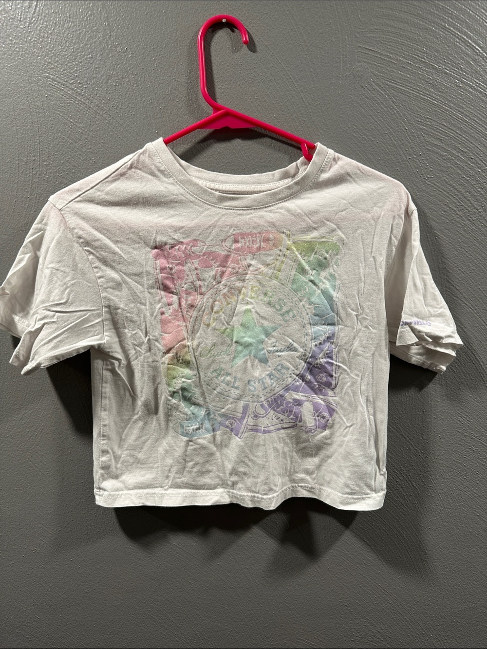 Converse White Kids Tee with Pastel Rainbow Logo